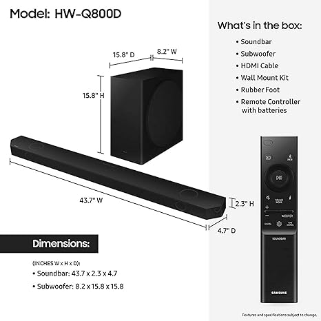 Samsung HW-Q800D 5.1.2-Channel Soundbar with Wireless Subwoofer HW-Q800D/ZA