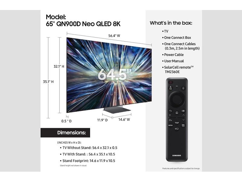 Samsung QN900D 65" 8K HDR Smart Neo QLED Mini-LED TV (2024) - QN65QN900DFXZA